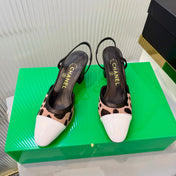 CHANEL 26S HIGH-HEEL SLINGBACKS 50 MM IN WHITE PATENT CALFSKIN WITH LIGHT PINKISH BEIGE PONY HAIR