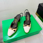 CHANEL 26S HIGH-HEEL SLINGBACKS 50 MM IN WHITE PATENT CALFSKIN WITH LIGHT YELLOW PONY HAIR