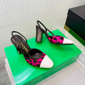CHANEL 26S HIGH-HEEL SLINGBACKS 70 MM IN WHITE PATENT CALFSKIN WITH DARK PINK PONY HAIR