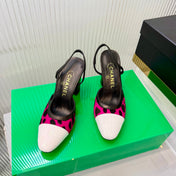 CHANEL 26S HIGH-HEEL SLINGBACKS 70 MM IN WHITE PATENT CALFSKIN WITH DARK PINK PONY HAIR