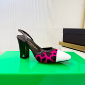 CHANEL 26S HIGH-HEEL SLINGBACKS 70 MM IN WHITE PATENT CALFSKIN WITH DARK PINK PONY HAIR