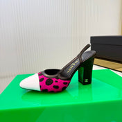 CHANEL 26S HIGH-HEEL SLINGBACKS 70 MM IN WHITE PATENT CALFSKIN WITH DARK PINK PONY HAIR