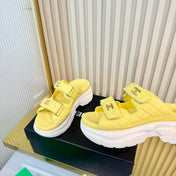 CHANEL 26S PLATFORM SANDALS IN YELLOW LAMBSKIN