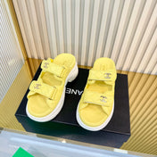 CHANEL 26S PLATFORM SANDALS IN YELLOW LAMBSKIN
