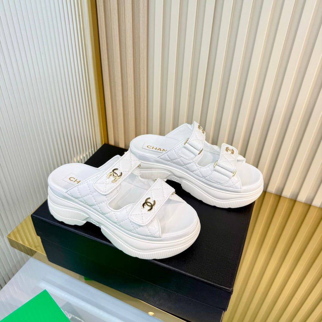 CHANEL 26S PLATFORM SANDALS IN WHITE LAMBSKIN