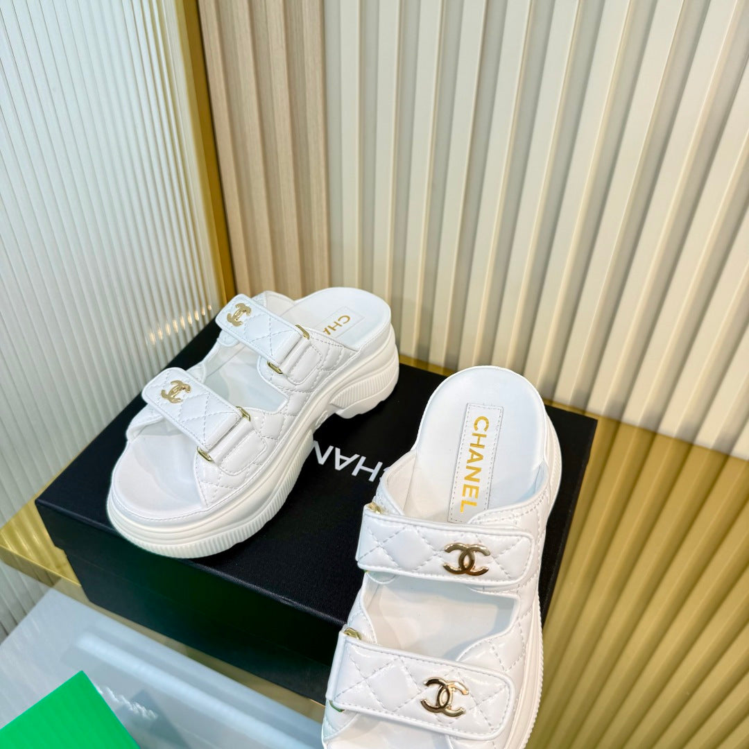 CHANEL 26S PLATFORM SANDALS IN WHITE LAMBSKIN
