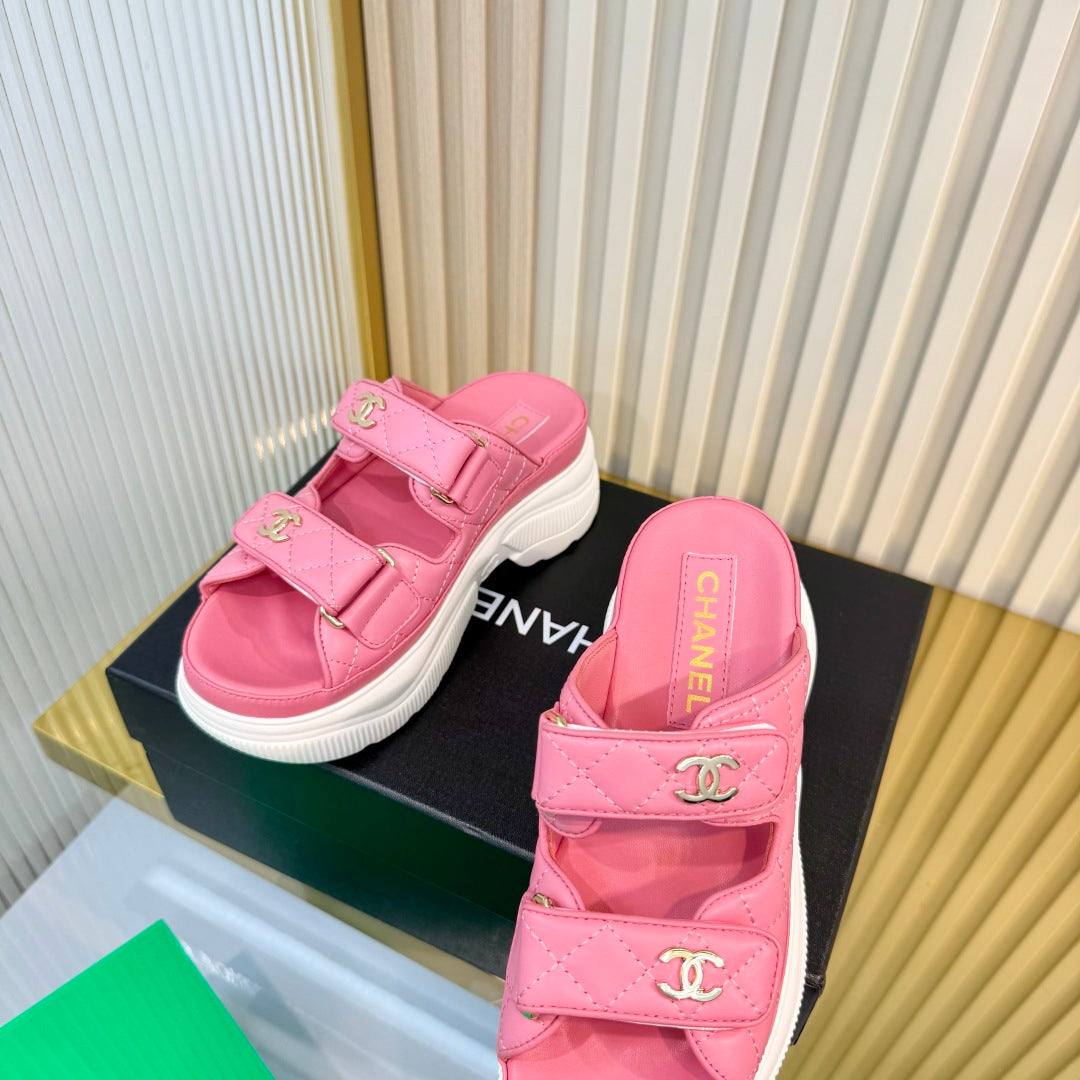 CHANEL 26S PLATFORM SANDALS IN PINK LAMBSKIN