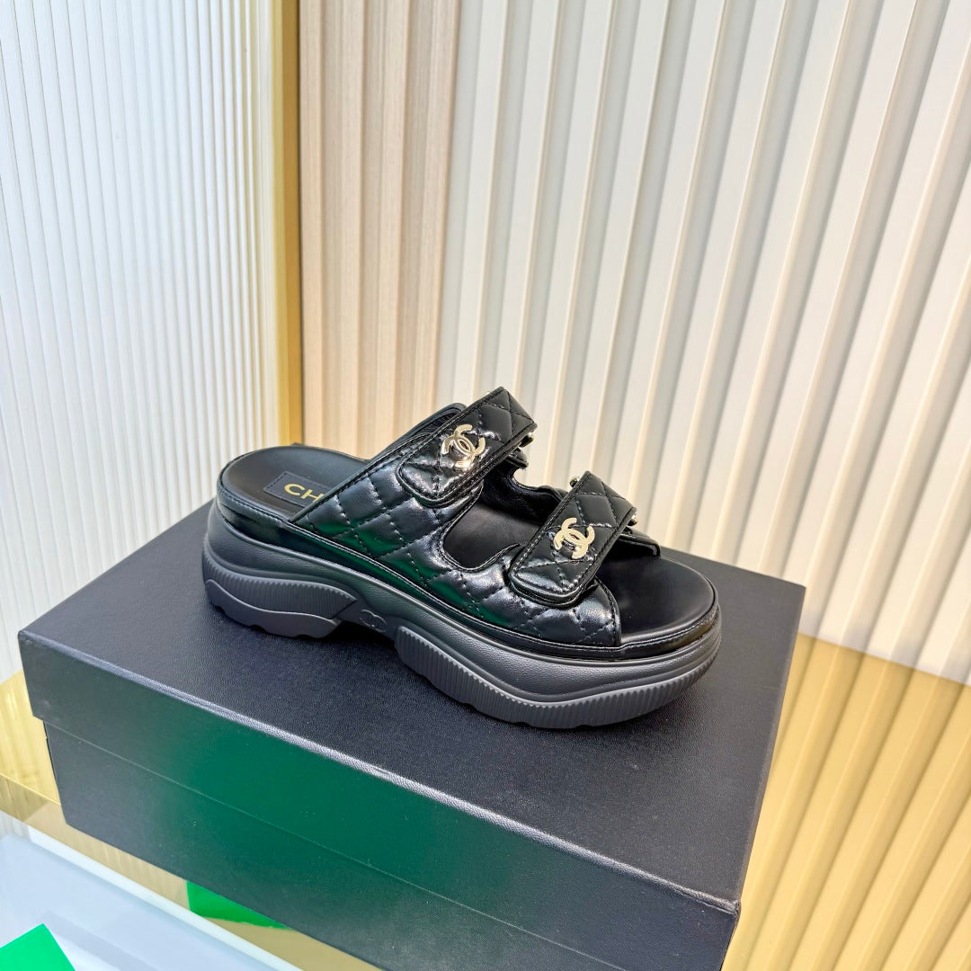 CHANEL 26S PLATFORM SANDALS IN BLACK LAMBSKIN