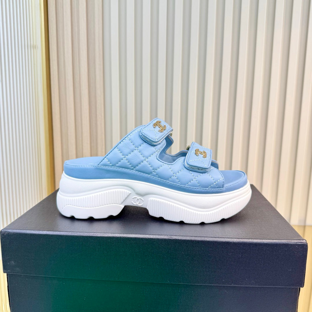 CHANEL 26S PLATFORM SANDALS IN LIGHT BLUE LAMBSKIN