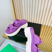 CHANEL 26S PLATFORM SANDALS IN PURPLE LAMBSKIN