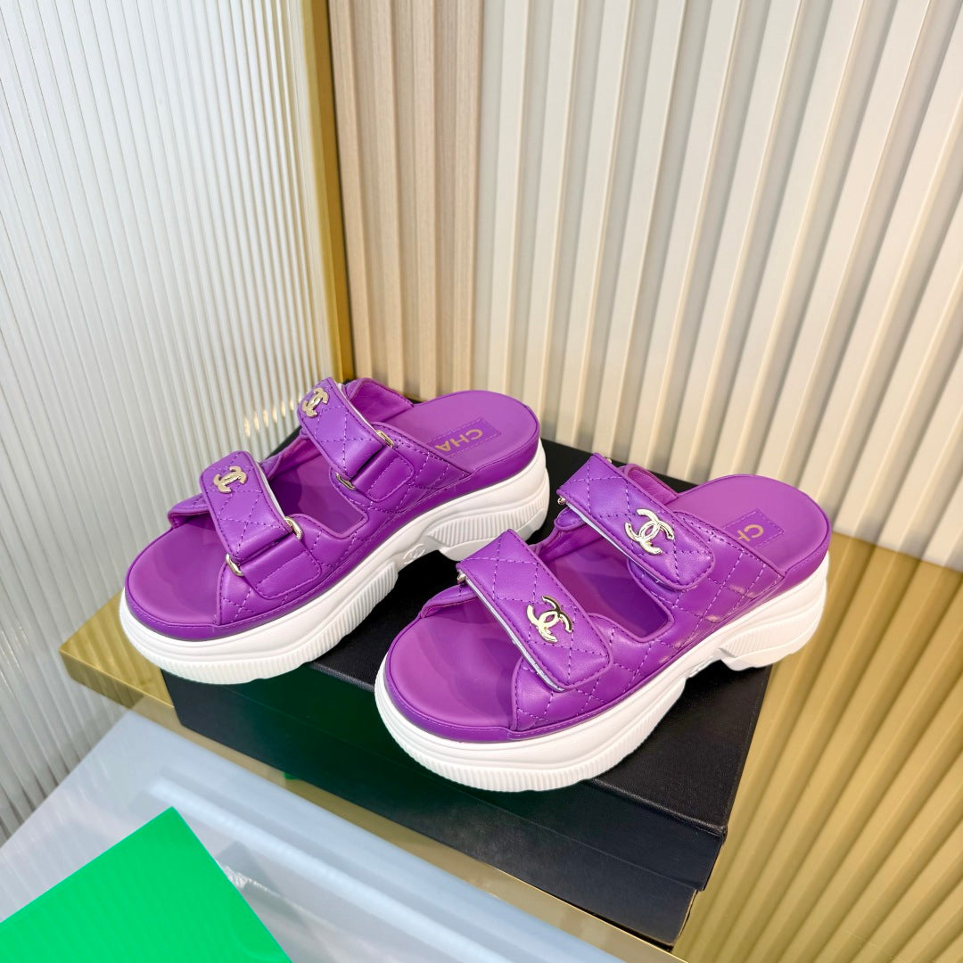 CHANEL 26S PLATFORM SANDALS IN PURPLE LAMBSKIN