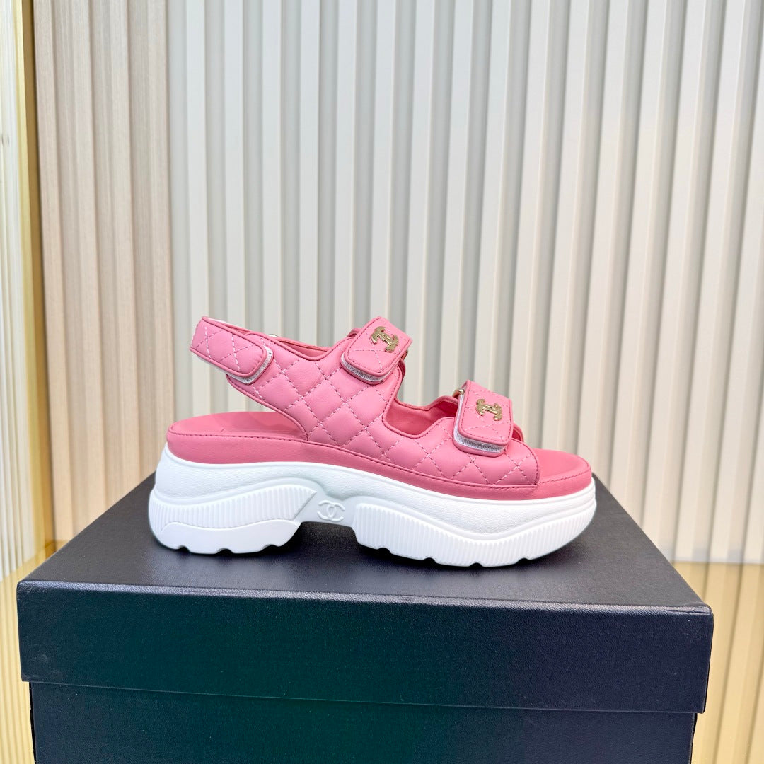 CHANEL 26S PLATFORM VELCRO SANDALS IN LIGHT PINK LAMBSKIN