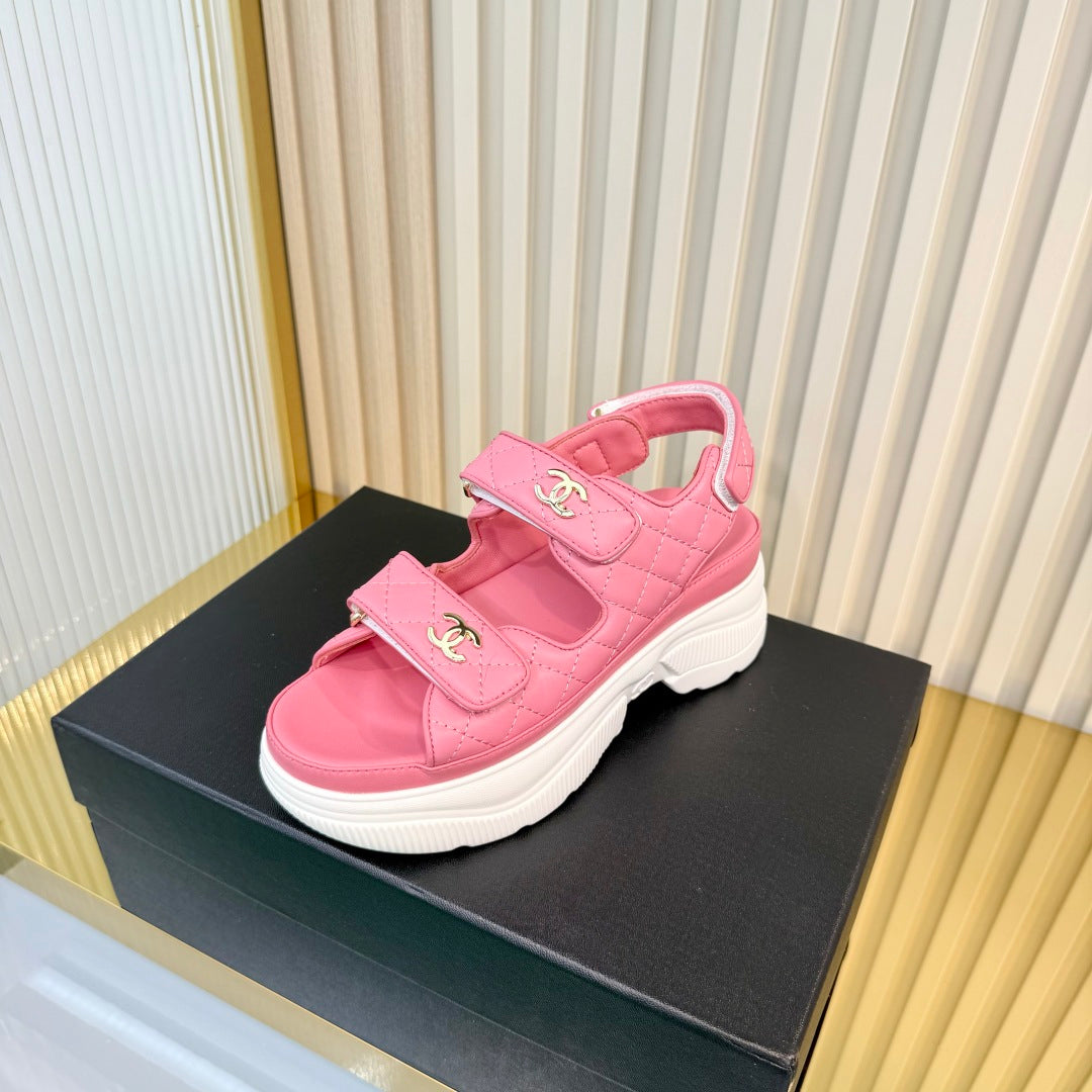CHANEL 26S PLATFORM VELCRO SANDALS IN LIGHT PINK LAMBSKIN