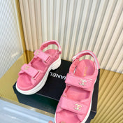 CHANEL 26S PLATFORM VELCRO SANDALS IN LIGHT PINK LAMBSKIN