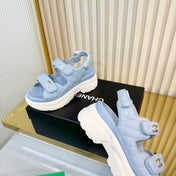 CHANEL 26S PLATFORM VELCRO SANDALS IN LIGHT BLUE LAMBSKIN
