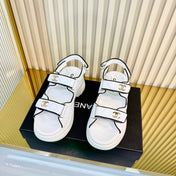 CHANEL 26S PLATFORM VELCRO SANDALS IN WHITE MIX BLACK LAMBSKIN