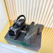 CHANEL 26S PLATFORM VELCRO SANDALS IN BLACK LAMBSKIN