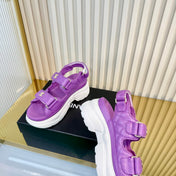 CHANEL 26S PLATFORM VELCRO SANDALS IN PURPLE LAMBSKIN