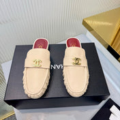CHANEL 26S LOAFER MULES IN BEIGE CALFSKIN WITH CC LOGO