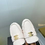 CHANEL 26S LOAFER MULES IN CREAM WHITE CALFSKIN WITH CC LOGO