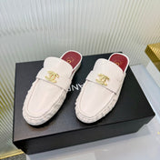 CHANEL 26S LOAFER MULES IN CREAM WHITE CALFSKIN WITH CC LOGO
