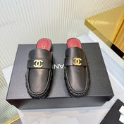 CHANEL 26S LOAFER MULES IN BLACK CALFSKIN WITH CC LOGO