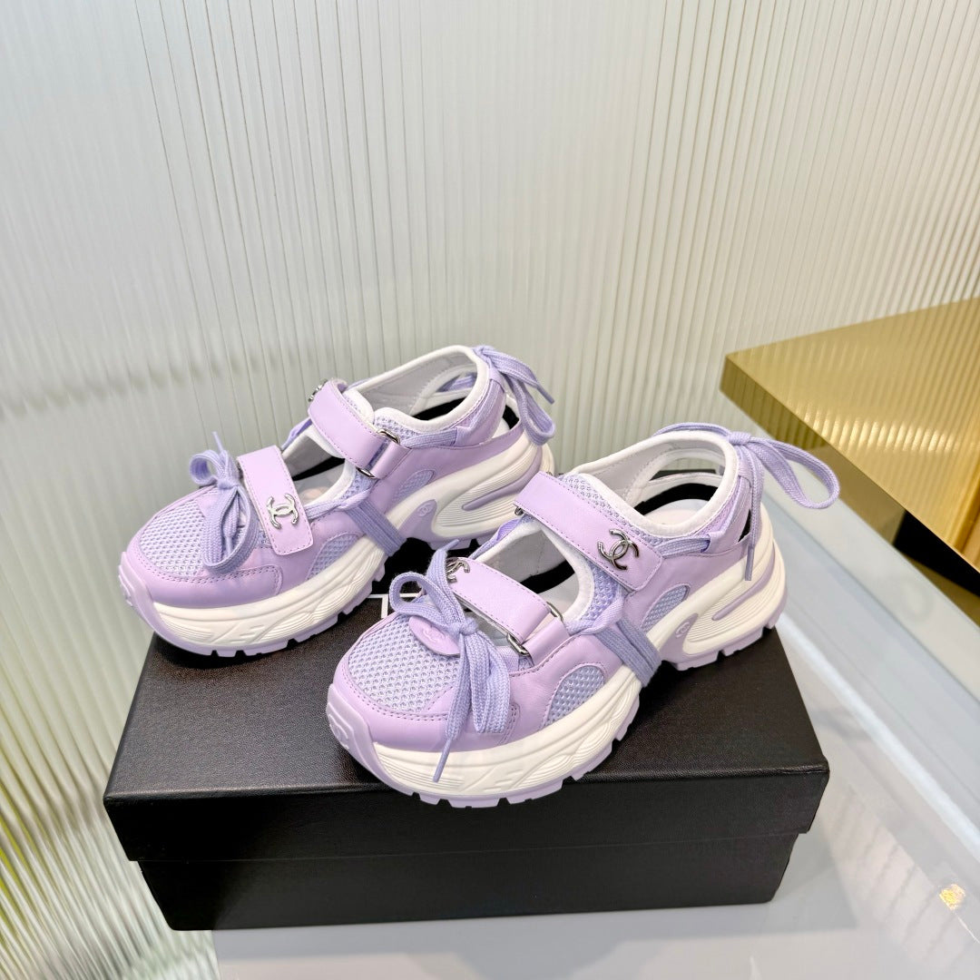 CHANEL 26S VELCRO SNEAKERS IN LIGHT PURPLE CALFSKIN WITH BOW