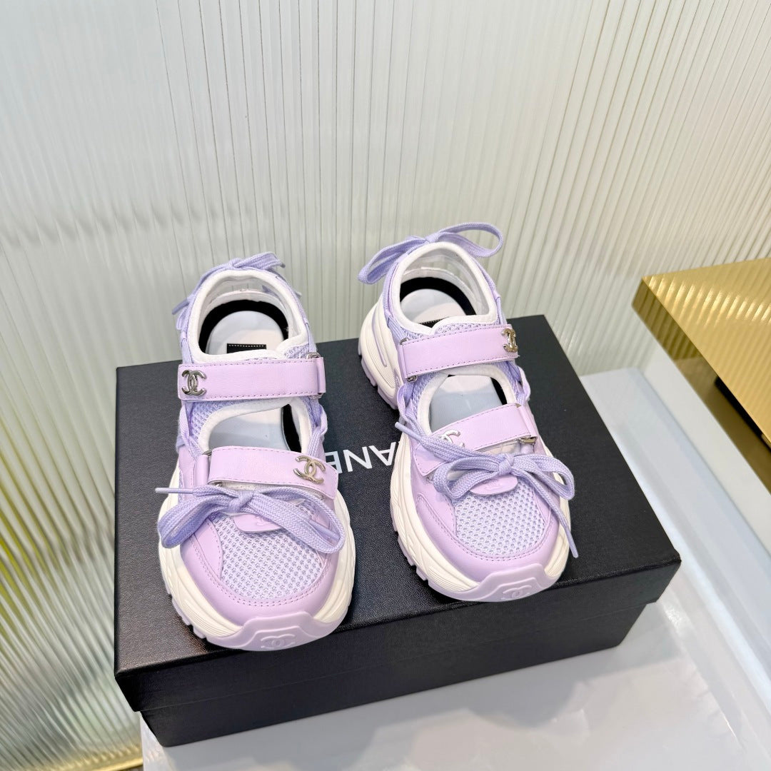 CHANEL 26S VELCRO SNEAKERS IN LIGHT PURPLE CALFSKIN WITH BOW