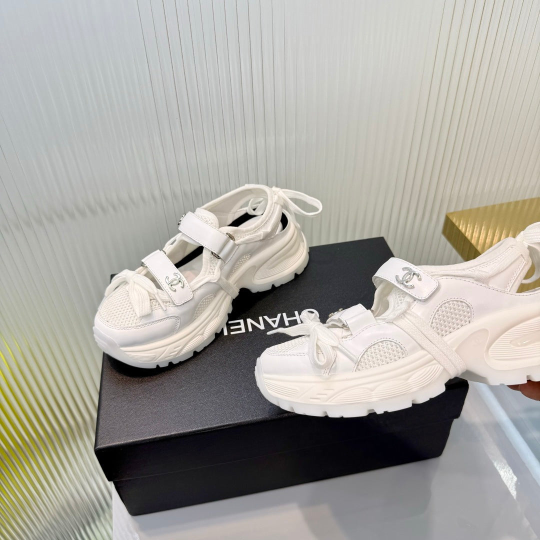 CHANEL 26S VELCRO SNEAKERS IN WHITE CALFSKIN WITH BOW