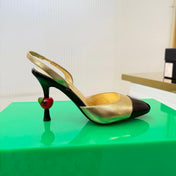 CHANEL 26S SLINGBACK POINTED-TOE HEELS 95 MM IN GOLD LAMBSKIN WITH BLACK CAP TOE