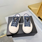 CHANEL 26S MULE SNEAKERS IN NAVY BLUE DIAMOND-PATTERNED WOVEN DENIM FABRIC STYLE 2