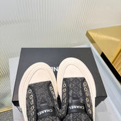 CHANEL 26S MULE SNEAKERS IN GREY DIAMOND-PATTERNED WOVEN DENIM FABRIC STLYE 6