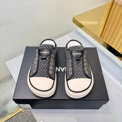 CHANEL 26S MULE SNEAKERS IN BLACK CHECKERED WOVEN DENIM FABRIC