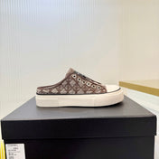CHANEL 26S MULE SNEAKERS IN BROWN DIAMOND-PATTERNED WOVEN DENIM FABRIC