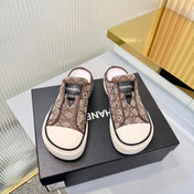 CHANEL 26S MULE SNEAKERS IN BROWN DIAMOND-PATTERNED WOVEN DENIM FABRIC