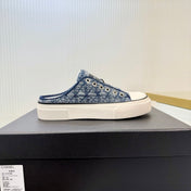 CHANEL 26S MULE SNEAKERS IN NAVY BLUE DIAMOND-PATTERNED WOVEN DENIM FABRIC