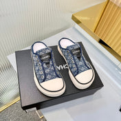 CHANEL 26S MULE SNEAKERS IN NAVY BLUE DIAMOND-PATTERNED WOVEN DENIM FABRIC