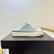 CHANEL 26S MULE SNEAKERS IN LIGHT BLUE WOVEN FABRIC