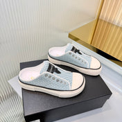 CHANEL 26S MULE SNEAKERS IN LIGHT BLUE WOVEN FABRIC