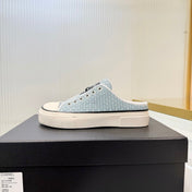 CHANEL 26S MULE SNEAKERS IN LIGHT BLUE WOVEN FABRIC