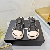 CHANEL 26S MULE SNEAKERS IN GREY DIAMOND-PATTERNED WOVEN DENIM FABRIC