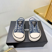 CHANEL 26S MULE SNEAKERS IN NAVY BLUE DIAMOND-PATTERNED WOVEN DENIM FABRIC