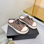 CHANEL 26S MULE SNEAKERS IN BROWN DIAMOND-PATTERNED WOVEN DENIM FABRIC