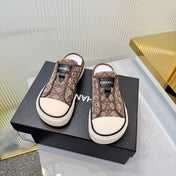 CHANEL 26S MULE SNEAKERS IN BROWN DIAMOND-PATTERNED WOVEN DENIM FABRIC