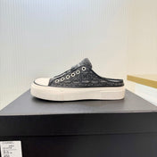 CHANEL 26S MULE SNEAKERS IN GREY DIAMOND-PATTERNED WOVEN DENIM FABRIC