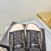 CHANEL 26S MULE SNEAKERS IN GREY DIAMOND-PATTERNED WOVEN DENIM FABRIC