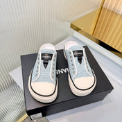 CHANEL 26S MULE SNEAKERS IN LIGHT BLUE WOVEN FABRIC