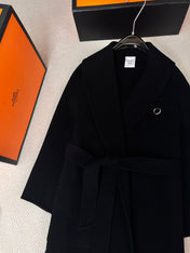 HERMES 25S LAPEL-COLLAR CASHMERE COAT 210