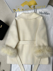 MAX MARA 25S CASHMERE COAT WITH FOX FUR TRIM 235
