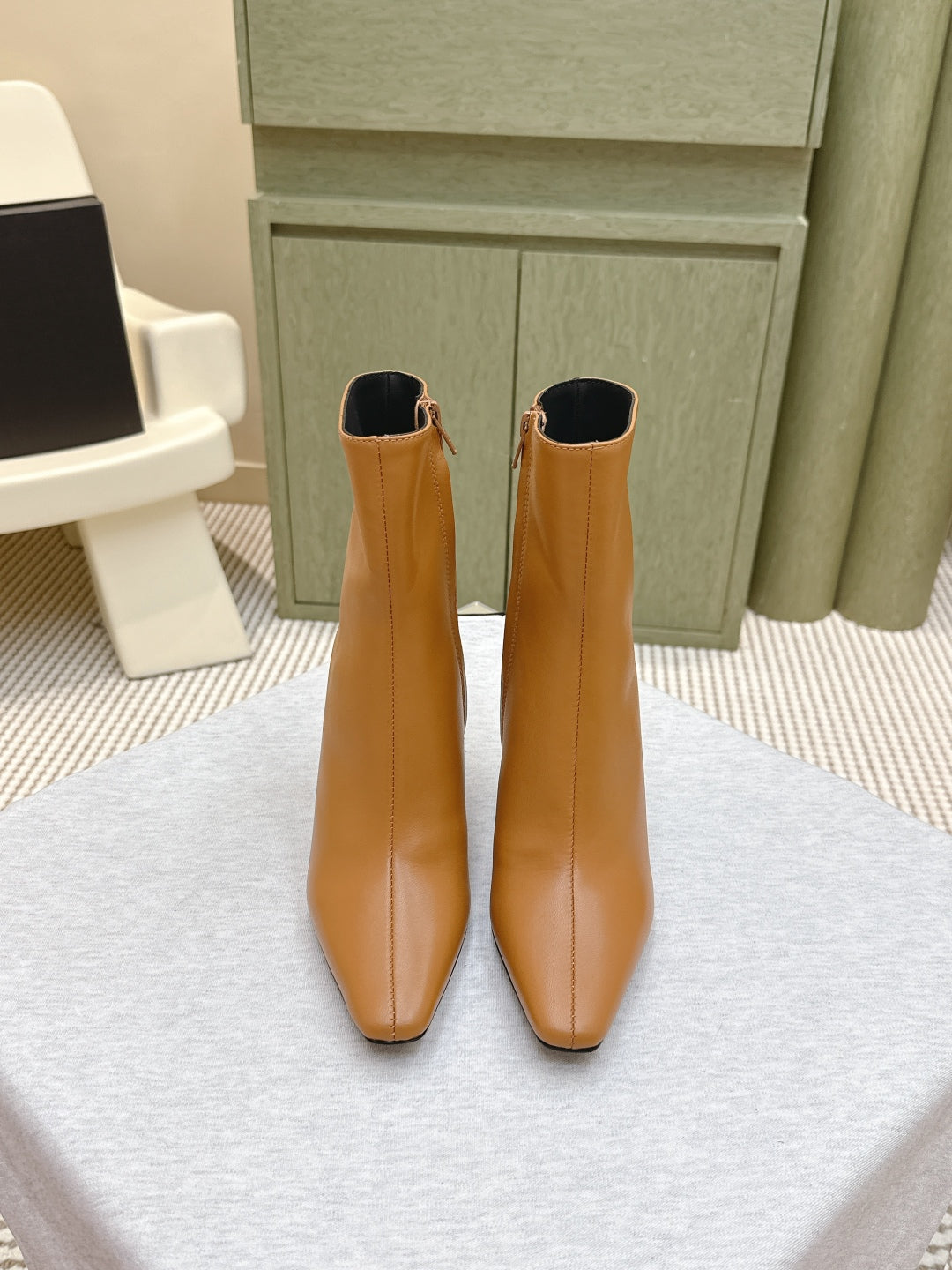 YSL 25S HEELED ANKLE BOOTS 75 MM IN BURNT ORANGE LAMBSKIN